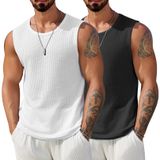 Camiseta Regata Masculina Coofandy Waffle Knit Sem Mangas Preta 2gg