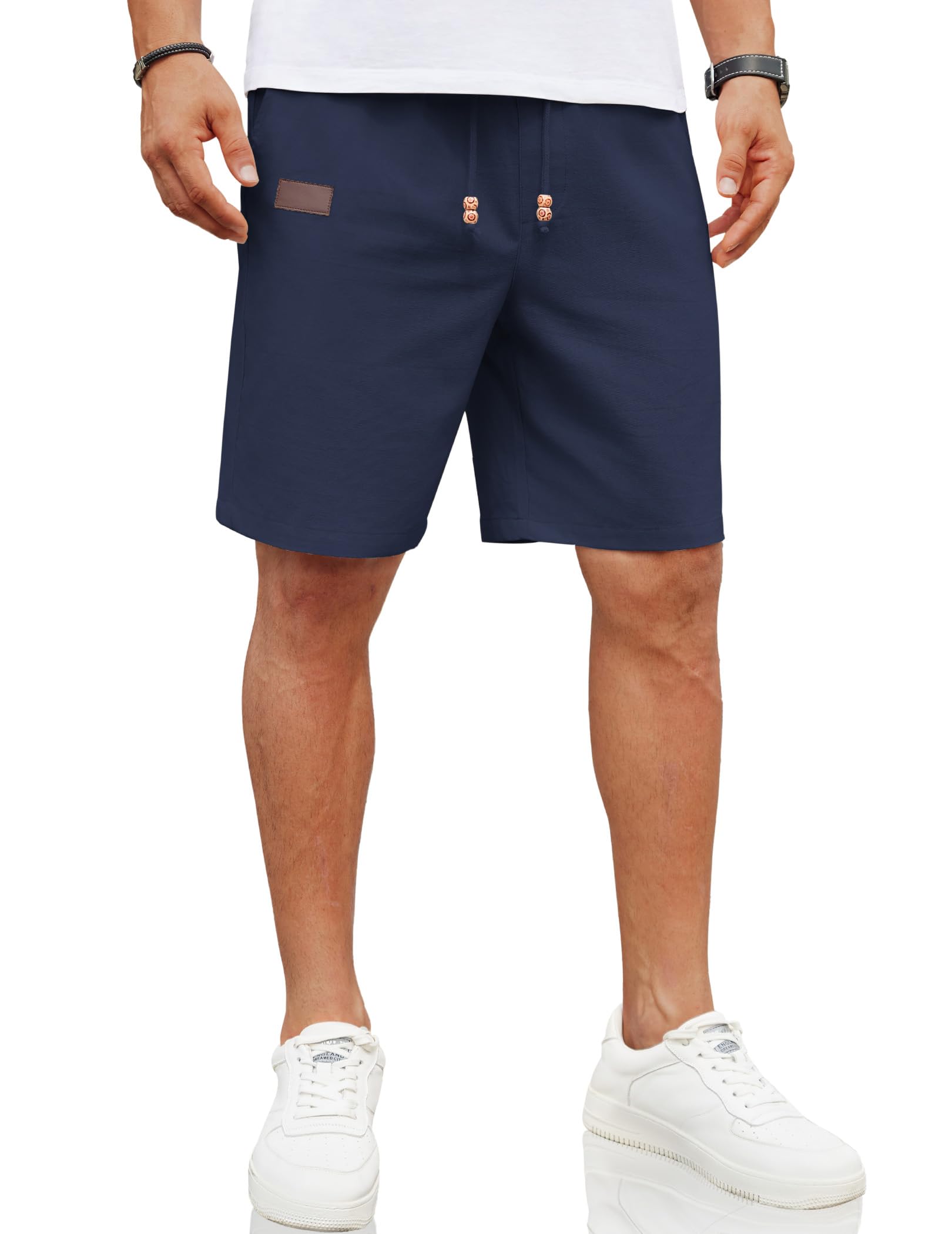 Shorts Coofandy De Linho Casual Para Homens Azul Marinho Tamanho L