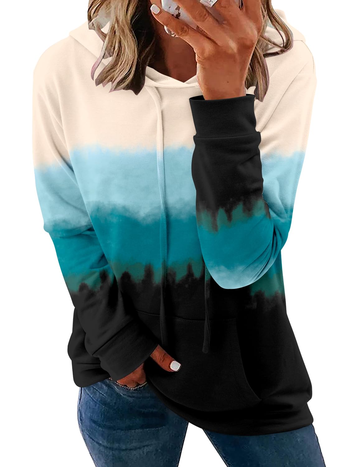 Hoodies Onlypuff Tie Dye Ombre Fashion Para Mulheres, Azul, Tamanho L