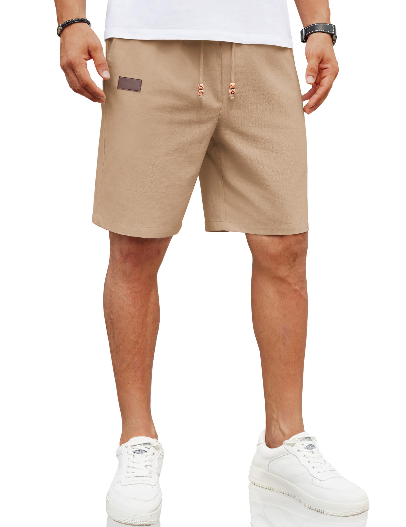 Shorts Coofandy Casual Summer Para Homens, Linho, Cáqui Escuro