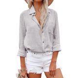 Camisa Aoudery, Vestido Feminino De Algodão, Manga Comprida, Cinza Claro, L