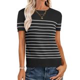Suéter Feminino Anrabess, Manga Curta, Lã, Mistura S, Preto E Branco