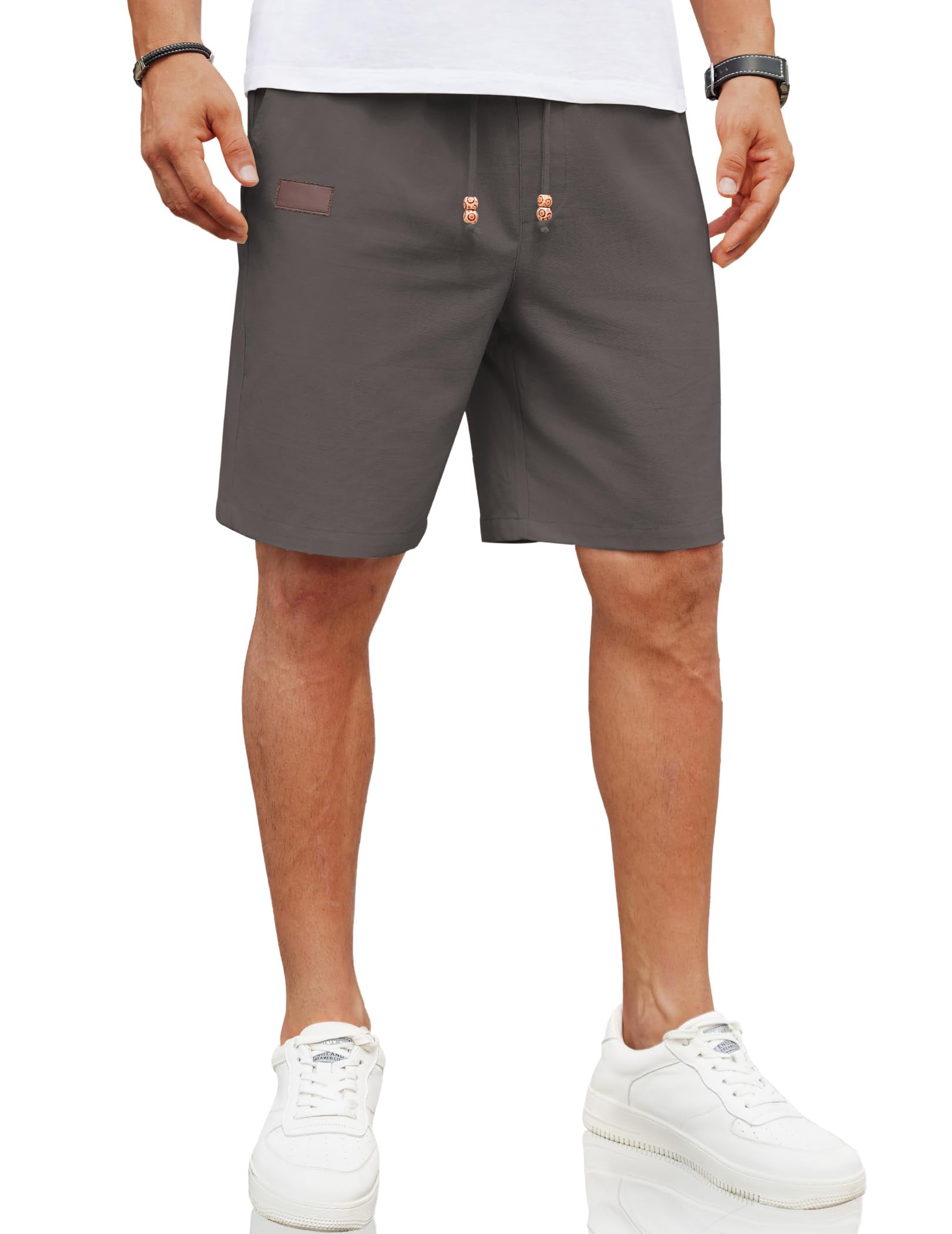 Shorts Coofandy Masculinos De Linho Casual Com Cintura Elástica Cinza Escuro