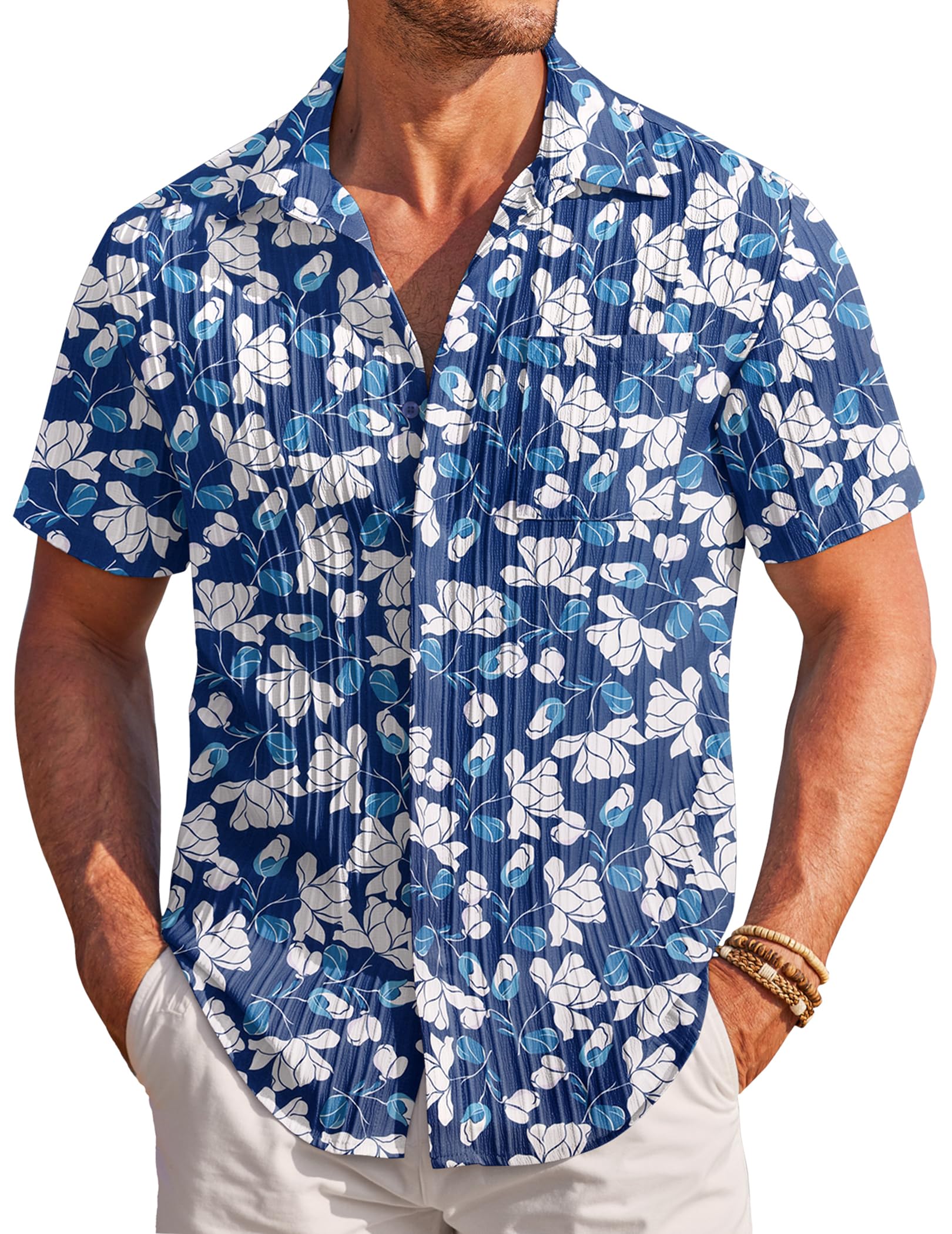 Camisa Masculina Havaiana Coofandy, Manga Curta, Linho, Praia