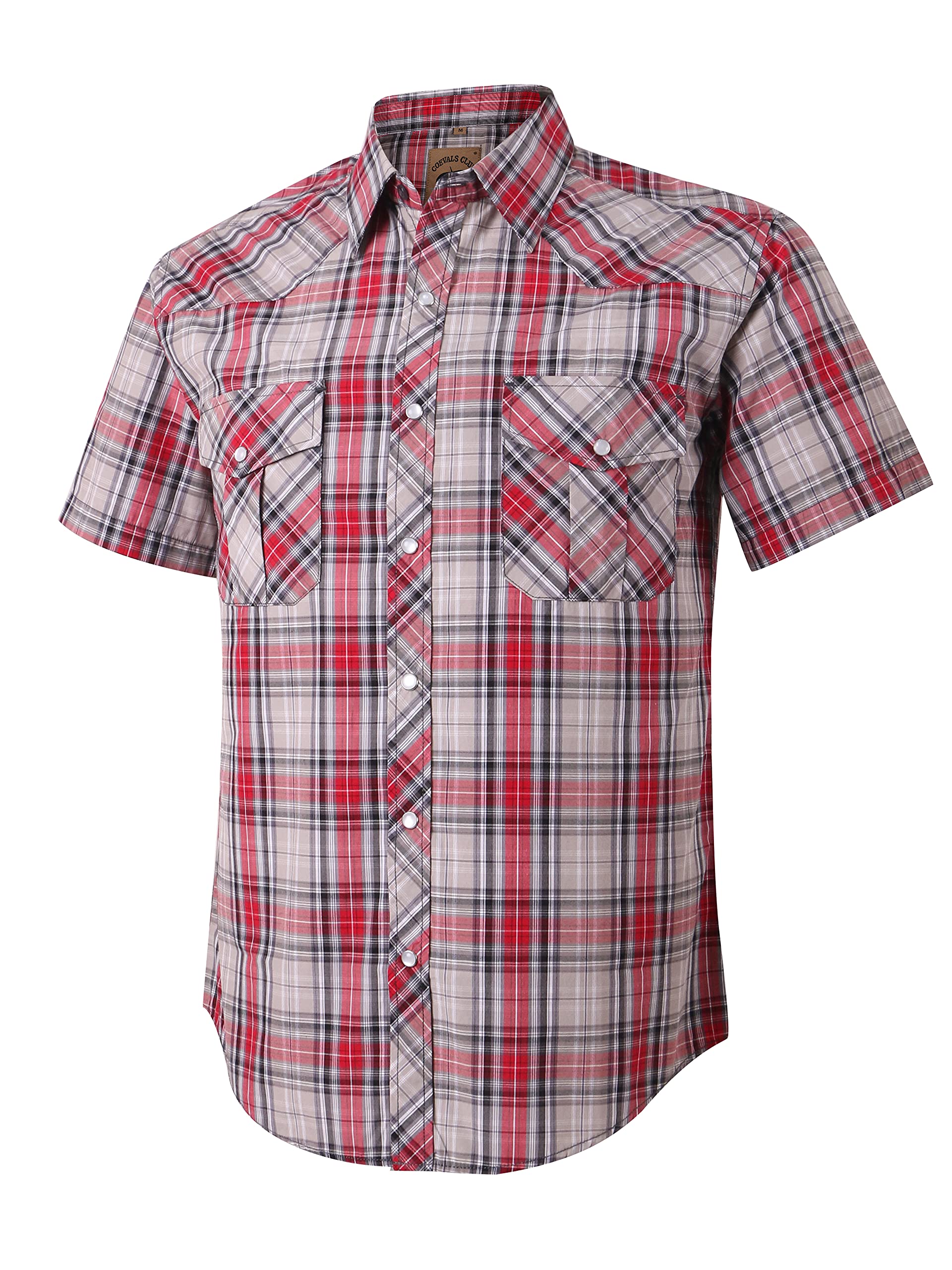 Camisa Masculina Xadrez Ocidental Coevals Club De Manga Curta (cinza/vermelha)