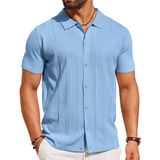 Camisa Polo De Malha Coofandy Com Botões Para Homens Azul Claro
