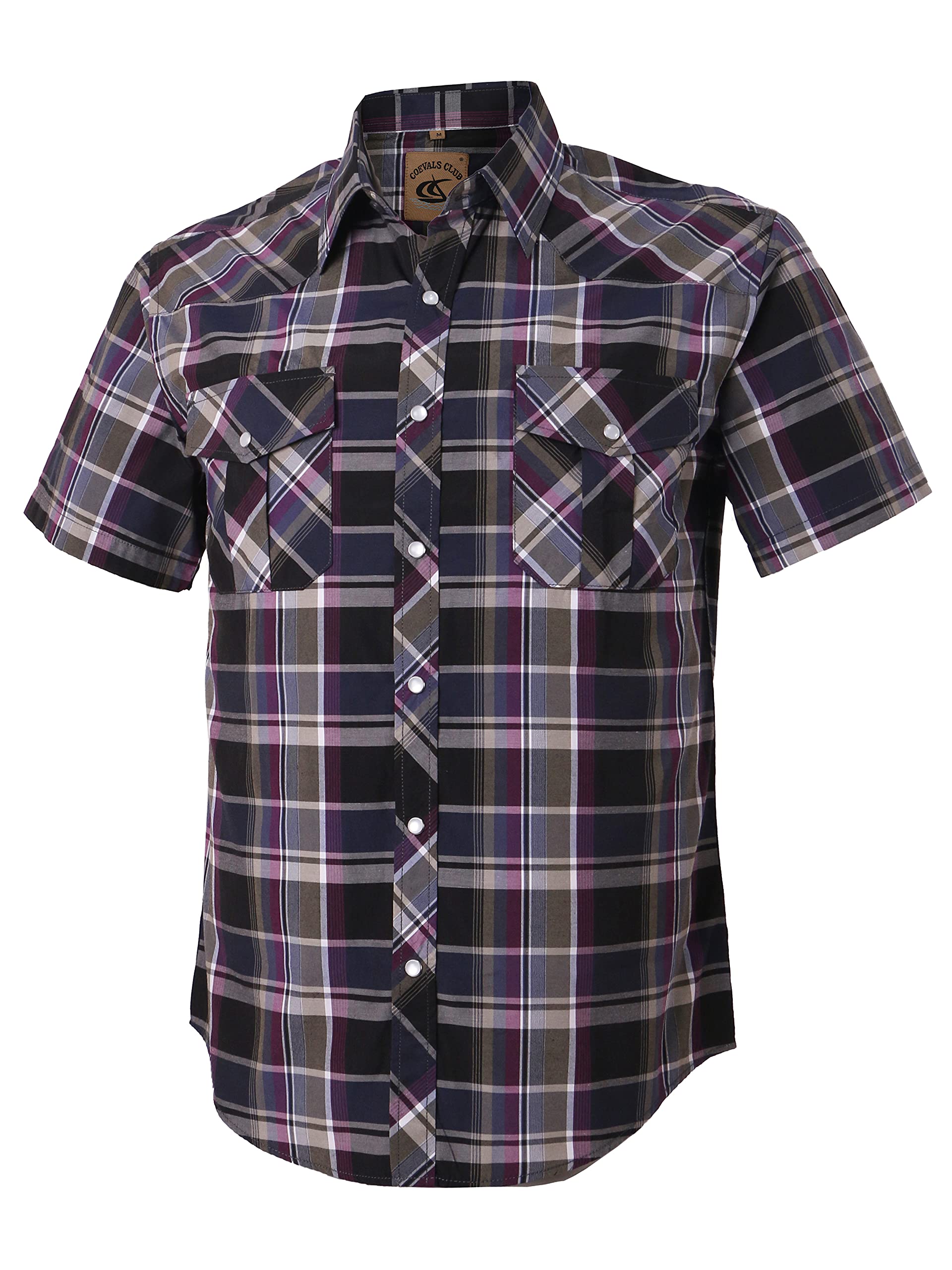 Camisa Masculina Coevals Club, Xadrez, Manga Curta, Cinza/roxa