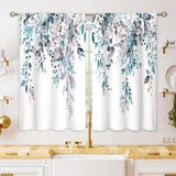 Cortinas De Janela Oolygoo Blue Grey Eucalyptus Botanical Leaves