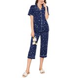 Pijama Ekouaer Capri Para Mulheres De Manga Curta Com Botões