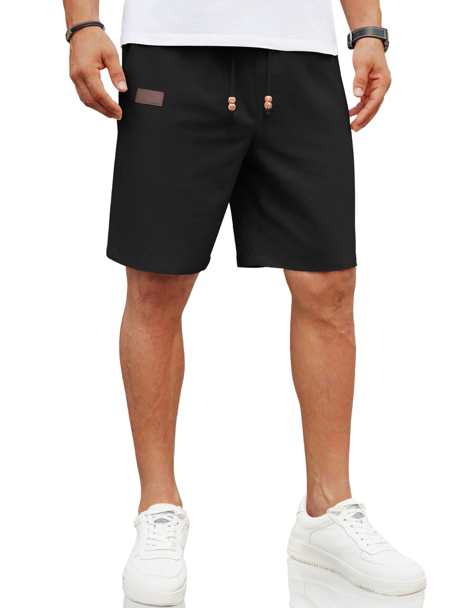 Shorts Coofandy Casual Summer Para Homens, Linho, Pretos, Pequenos