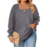 Blusa Feminina Eytino, Tamanho Grande, Gola Quadrada, Manga Comprida
