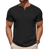 Camiseta Coofandy Henley Com Botão De Algodão E Manga Curta Para Homens