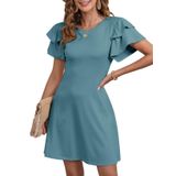 Vestido Feminino Dokotoo, Linho De Verão, Primavera 2025, Verde Com Babados