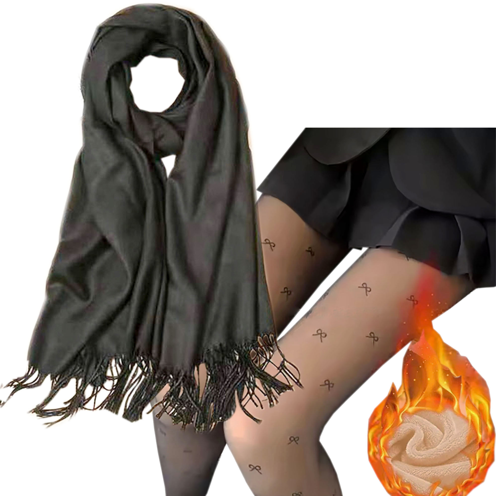 Meia Calça Translúcida Desenho Laço Pelúcia 220 Gr + 1 Cachecol