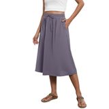Saia Witsmile Summer Para Mulheres, Cintura Alta, Comprimento Médio, Roxo Acinzentado