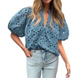 Blusa Feminina Btfbm, Casual De Verão, Ilhó, Decote Em V