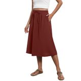 Saia Midi Witsmile, Elástico De Verão, Cintura Alta Com Bolsos