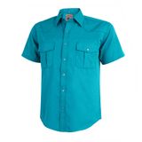 Camisa De Trabalho Masculina De Verão, Manga Curta, Casual, Ocidental, Sólida, Lisa, Com Botões De Pressão (m, Barrier Reef)