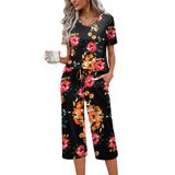 Conjunto De Pijama Feminino Ekouaer De Manga Curta De Algodão Com Calça Capri
