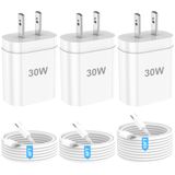 Carregador De Telefone De Carregamento Rápido 30w Usb-c Para Iphone Com Cabo 3p