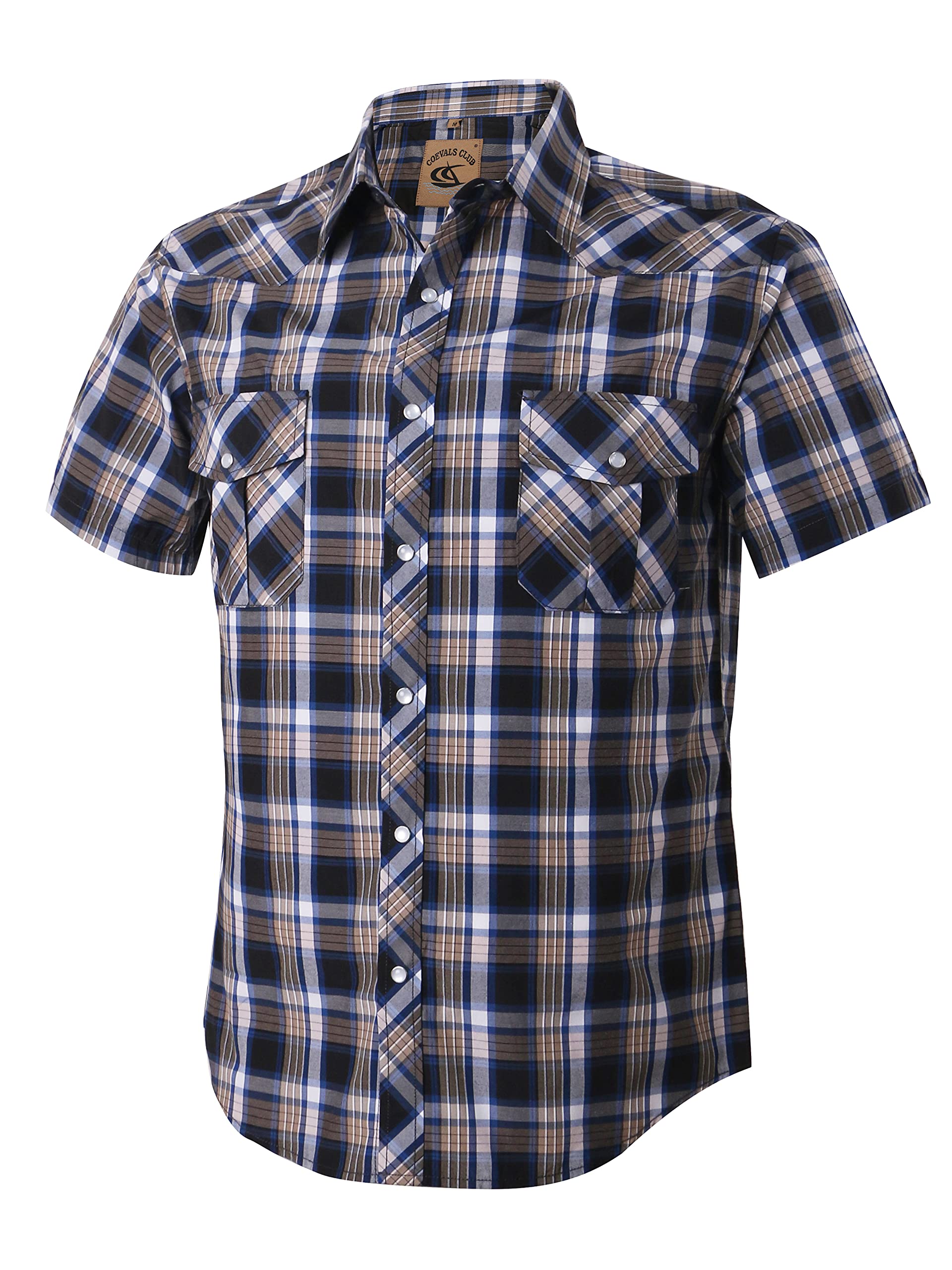 Camisa Masculina Coevals Club Western Xadrez De Manga Curta Azul/branca
