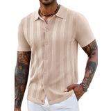 Camisa Polo De Malha Coofandy Masculina De Manga Curta Com Botão Bege