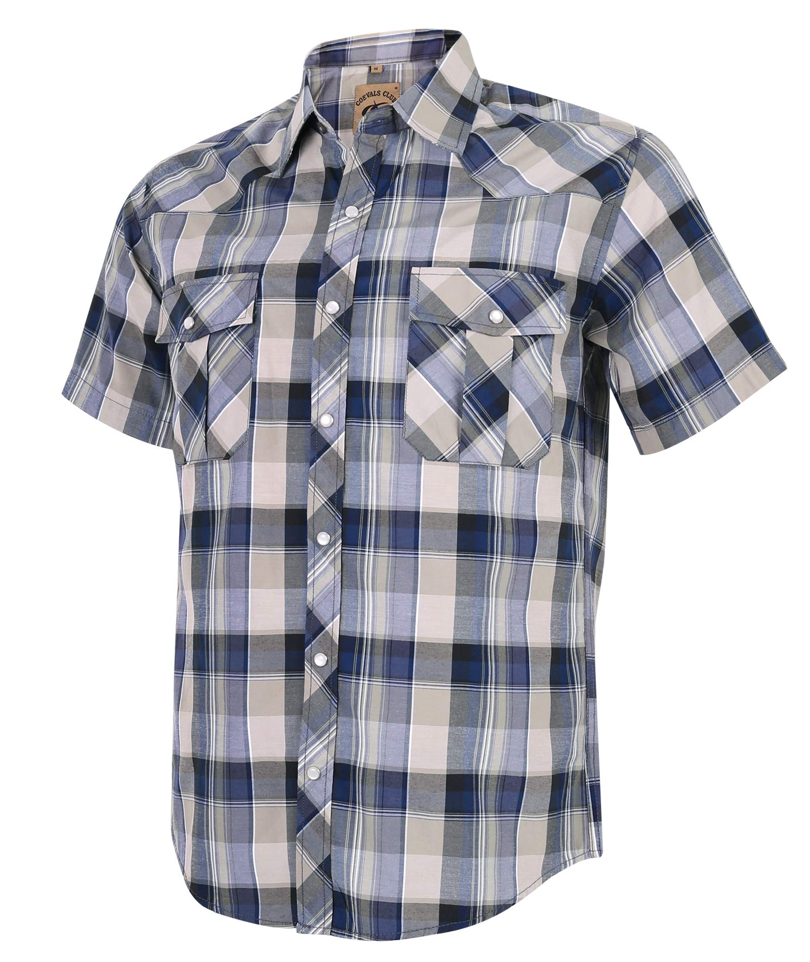 Camisa Masculina Xadrez Ocidental Coevals Club De Manga Curta (cinza/azul)