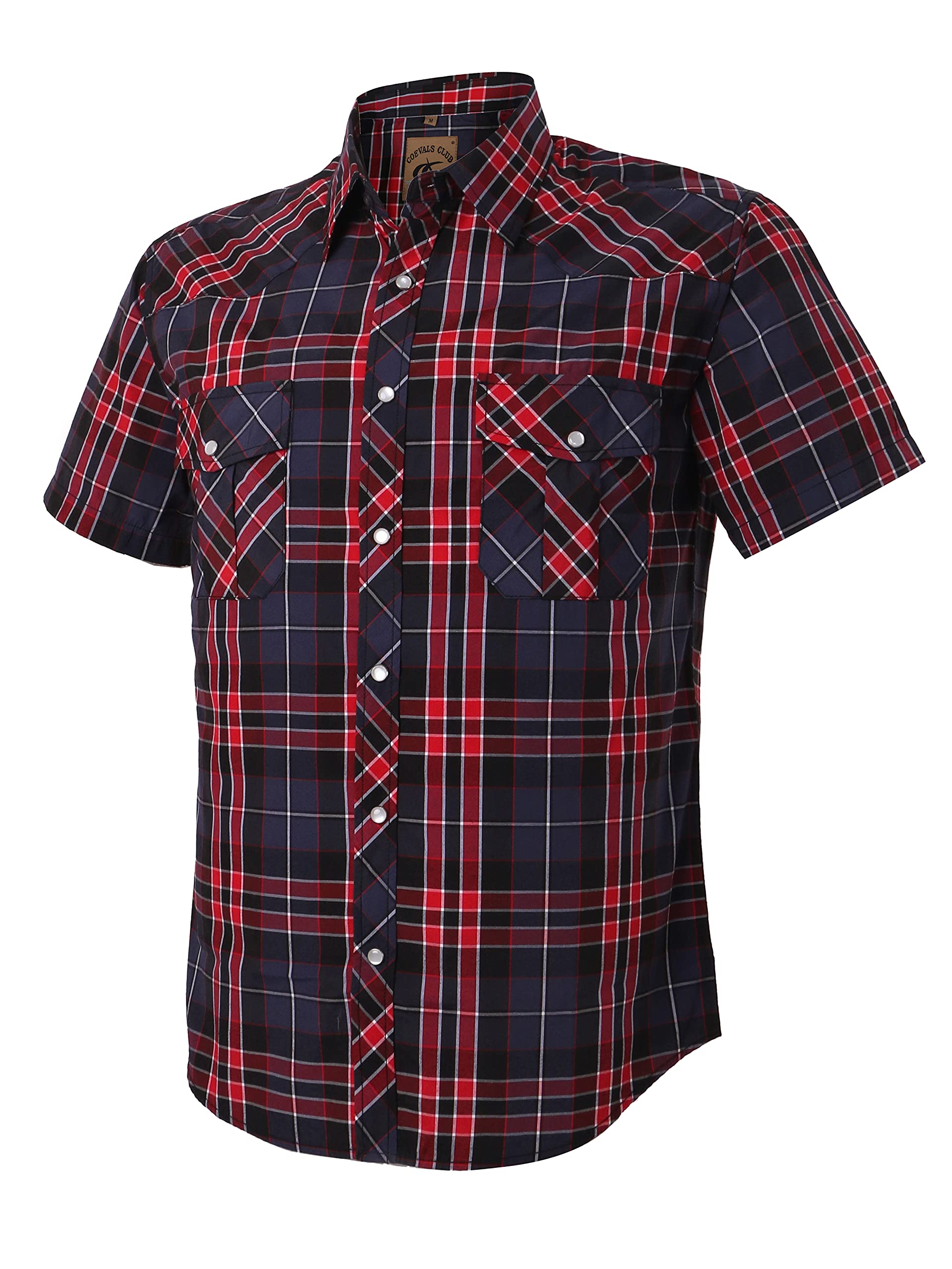 Camisa Masculina Coevals Club Western Plaid De Manga Curta Vermelha/preta