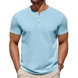Camiseta Masculina Coofandy Button Henley De Manga Curta Azul Claro