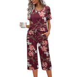 Conjunto De Pijama Feminino Ekouaer De Manga Curta De Algodão Com Calça Capri