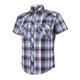 Camisa Masculina Xadrez Ocidental Coevals Club De Manga Curta (branca/azul)