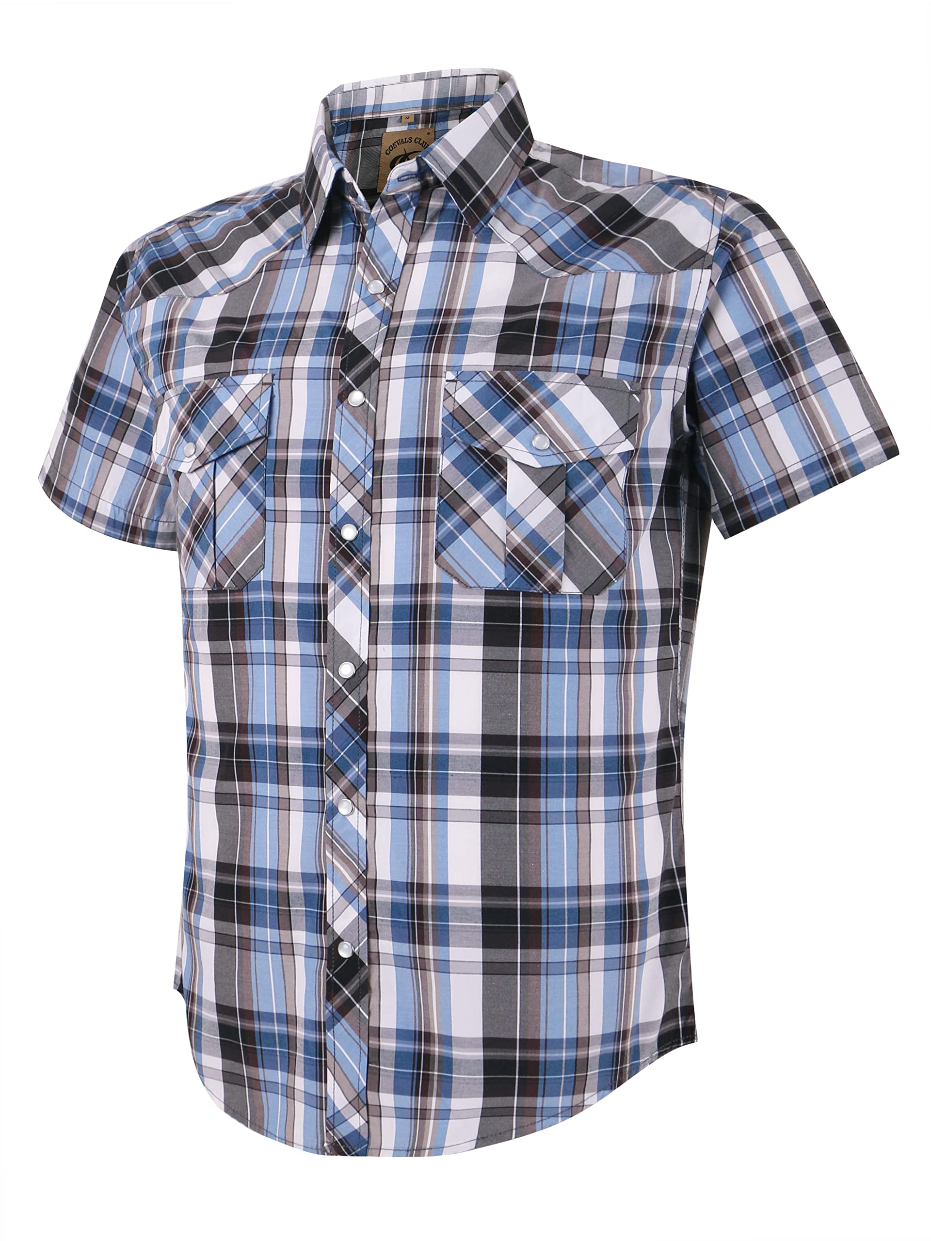 Camisa Masculina Xadrez Ocidental Coevals Club De Manga Curta (branca/azul)