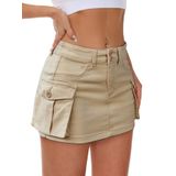 Saia Cargo Feminina Mancreda, Jeans, Mini Bodycon De Cintura Baixa