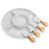 Kit Petisqueira 5 Divisórias + Utensílios Queijo 4 Peças