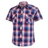 Camisetas Masculinas Western Xadrez Pearl Snap Buttons, Dois Bolsos, Casuais, De Manga Curta (azul, Vermelha/l, 15#)