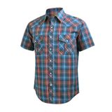 Camisa Masculina Coevals Club Western Xadrez De Manga Curta Vermelha/azul 3gg