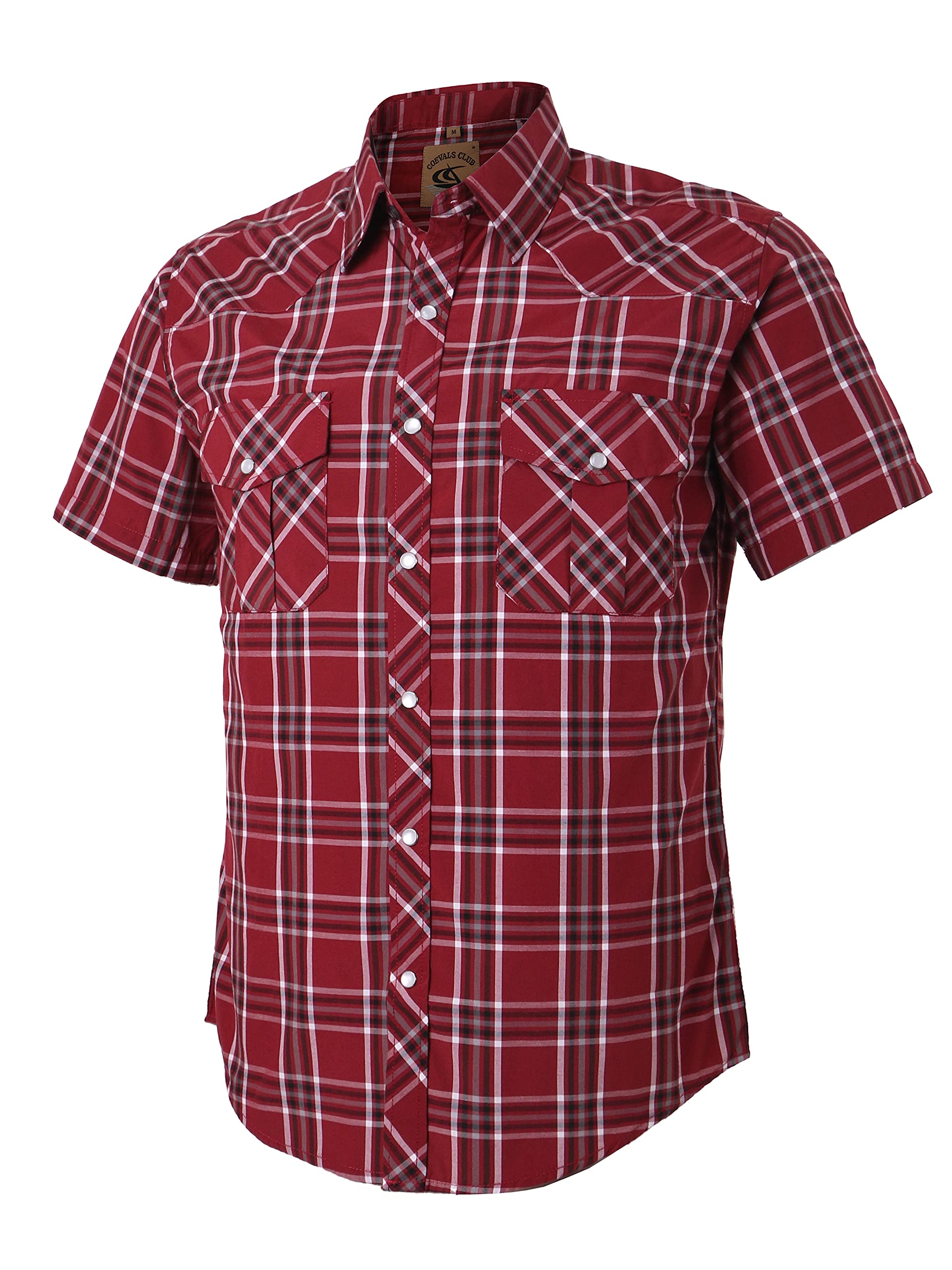 Camisa Masculina Coevals Club Western Plaid De Manga Curta Vermelha/branca