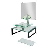 Conjunto Lavatorio Para Banheiro Vmex Cuba Sobrepor Gabinete De Apoio Vidro Incolor Pia Lavabo Com Espelho E Prateleira