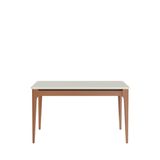 Mesa De Jantar 135cm Com Base Em Madeira Natural E Tampo De Vidro Addar Off White Fosco/natural
