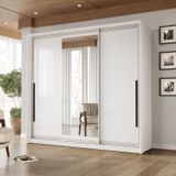 Guarda-roupa 3 Portas De Correr 4 Gavetas Com Espelho Valência Branco