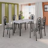 Conjunto De Mesa Tubular 140cm X 75cm Tampo Granito Ocre Com 6 Cadeiras Lara Preto/prata