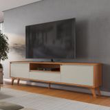 Rack Para Tv Até 75 Polegadas Pés Madeira Maciça Com Regulagem 237cm Piazza New Naturalle/off White