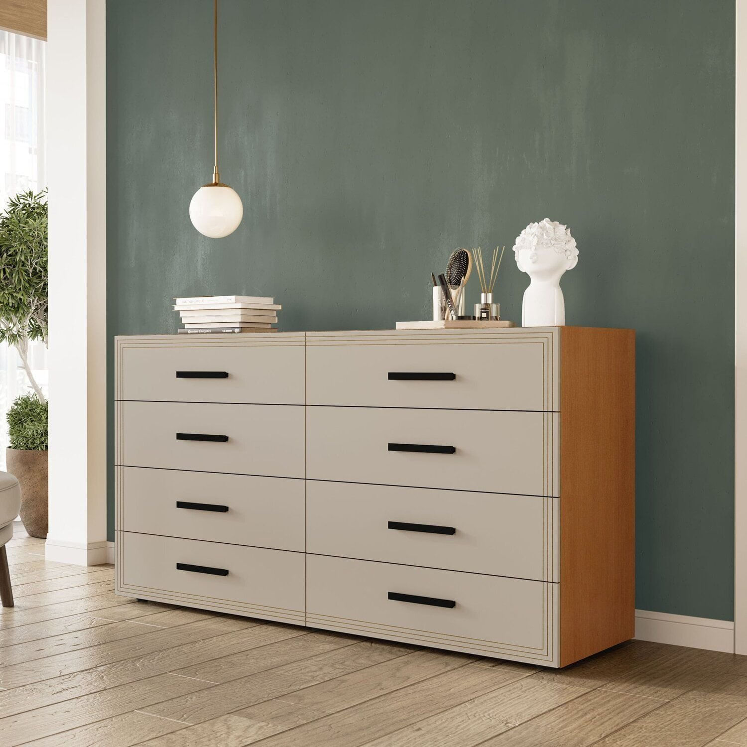 Cômoda 8 Gavetas 83,5x150x46 Cm Valência Freijó/creme