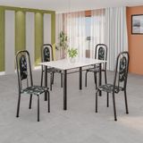 Conjunto De Mesa Tubular 120cm X 75cm Tampo Vidro Off Com 4 Cadeiras Lara Preto/prata