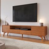 Rack Para Tv Até 75 Polegadas Pés Madeira Maciça Com Regulagem 220cm Ares Naturalle