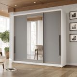 Guarda-roupa 3 Portas De Correr 4 Gavetas Com Espelho Valência Branco/cinza