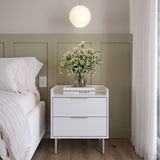 Mesa De Cabeceira 53cm 2 Gavetas Com Led Yves Branco Fosco