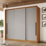 Guarda-roupa 3 Portas De Correr 4 Gavetas Valência Freijó/cinza