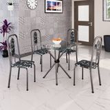Conjunto De Mesa Tubular 75cm X 75cm Tampo Vidro Incolor Com 4 Cadeiras Lívia Preto/prata