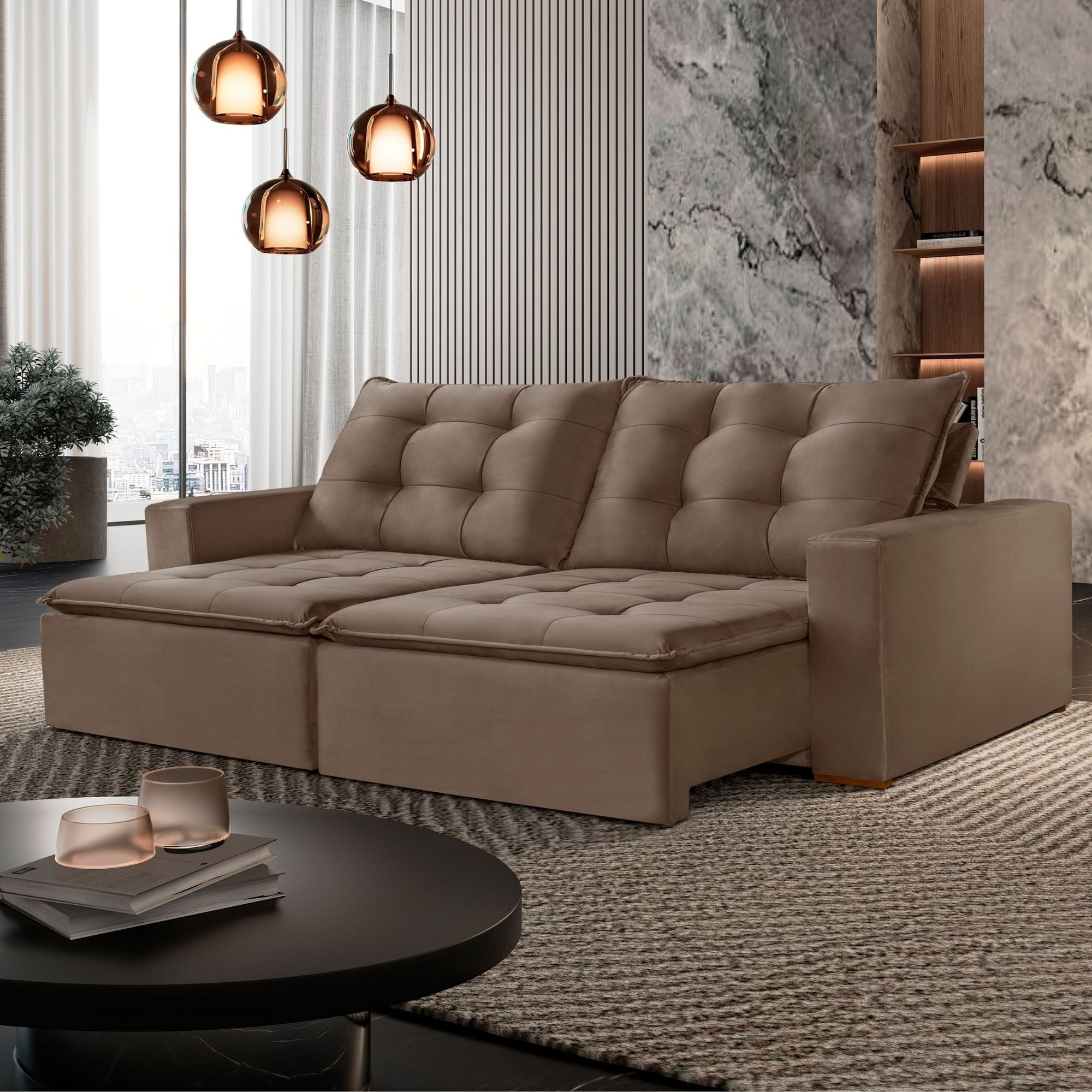 Sofá Texas Retrátil E Reclinável 180cm Bege